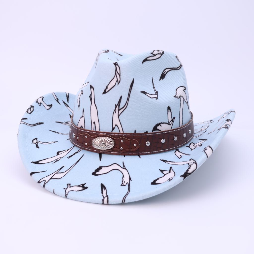 American bull head western style dick cowboy hat fashion high sense belt decorative top hat men's and women's jazz hat