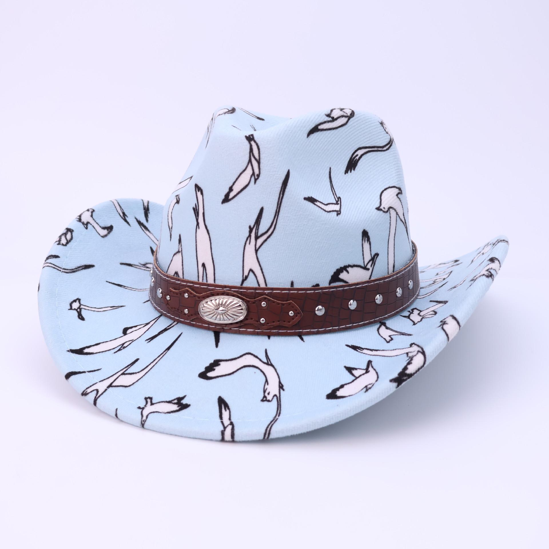 

Bull Head Western Style Dick Cowboy Hat Premium Feeling Belt Decorative Top Hat Men S And Women S Jazz Hat M（56-58cm） світло-синій колір