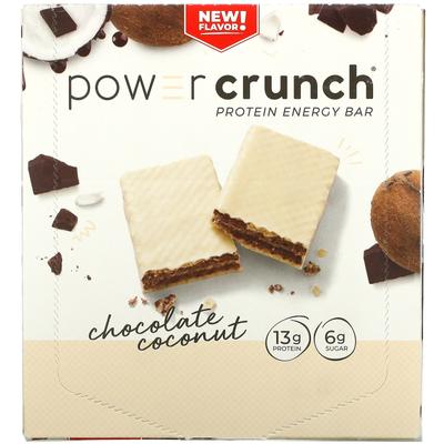 POWER CRUNCH Protein Energy Bar, Chocolate Coconut, 12 Bars, 40 G (1.4 Oz) Each