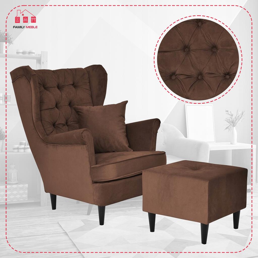 Gaja Wing Chair with Footrest Scandinavian Family Furniture Brown Walnut