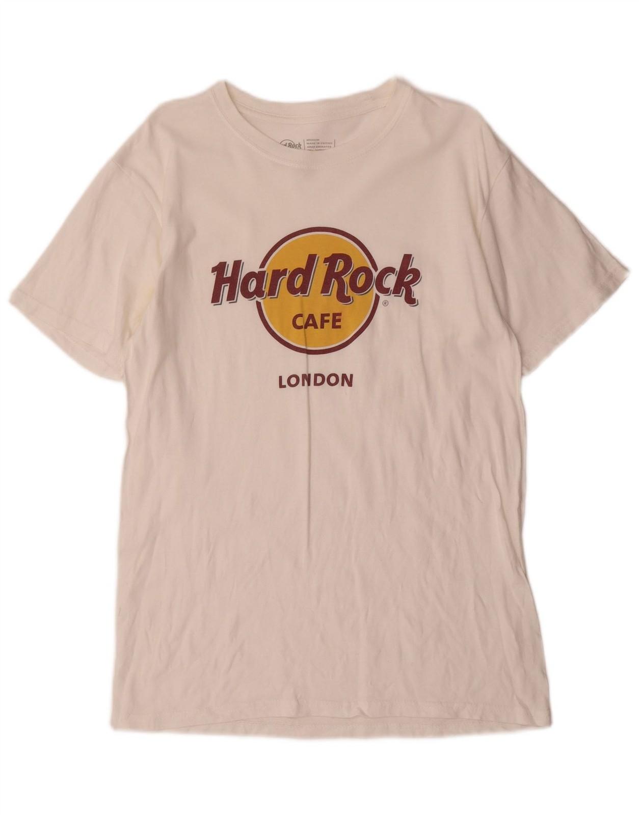 HARD ROCK CAFE Mens London Graphic T-Shirt Top Medium White Cotton AY19 M