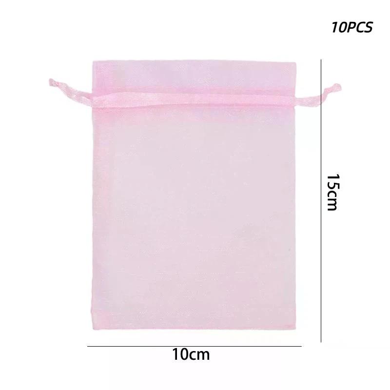 Pink Organza Jewelry Pouches 10/50PCS S/M/L Drawstring Sheer Bags for Wedding Favors Gift Candy Packaging