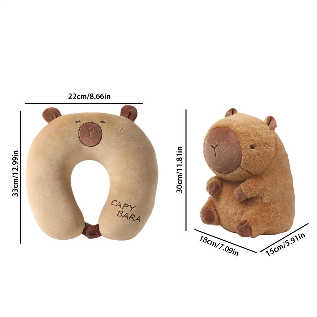 Nackenkissen Flugzeug 2 in 1 Capybara Plüsch Schlafkissen U-Form Nackenstütze Reisekissen für Erwachsene Kinder Flugzeug Auto
