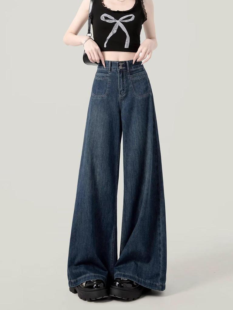 Women's High Waist Petite Wide Leg Jeans - Floor Length, Straight & Loose for Spring/Autumn 2026