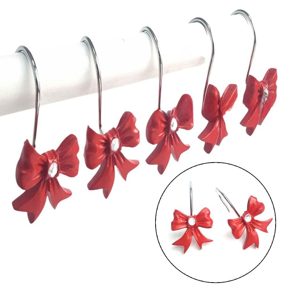 12PCS Set Durable Pink Bow Knot Hooks Resin Shower Rings Art Decors Pink Bathroom Decor  Bathroom