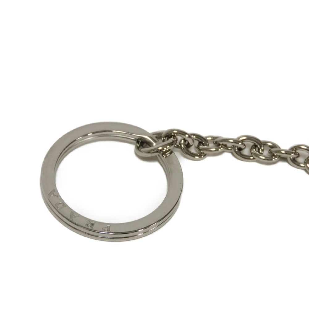 Used Saffiano Keychain 11569 1PP122 7943 L-shaped Zipper Key Ring with Card Case and RFID Triangle Logo, Pink, Women's