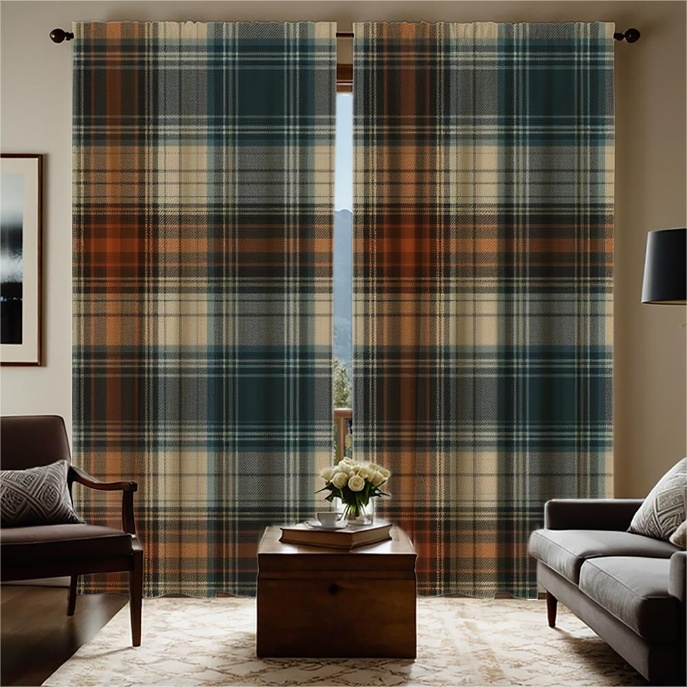 Piece Set High Definition Digital Printed Curtainplaid Style Colorful Checkered Pattern Curtainhome Decoration Curtain Polyester