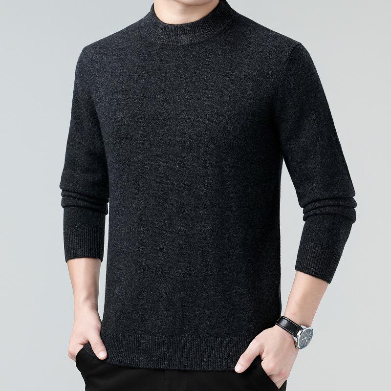 Men's 100% Wool Sweater, 2025 Autumn/Winter, Thickened Warm Half-High Collar, Middle-Aged Dad Knitwear