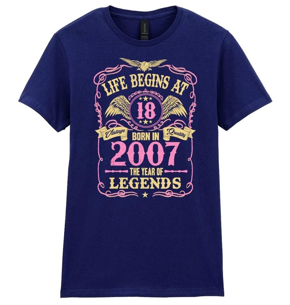 

Жизнь начинается в 18 Женская футболка на 18-летие РОЖДЕНА 2007 Женский подарок Темно-синий топ 4XL