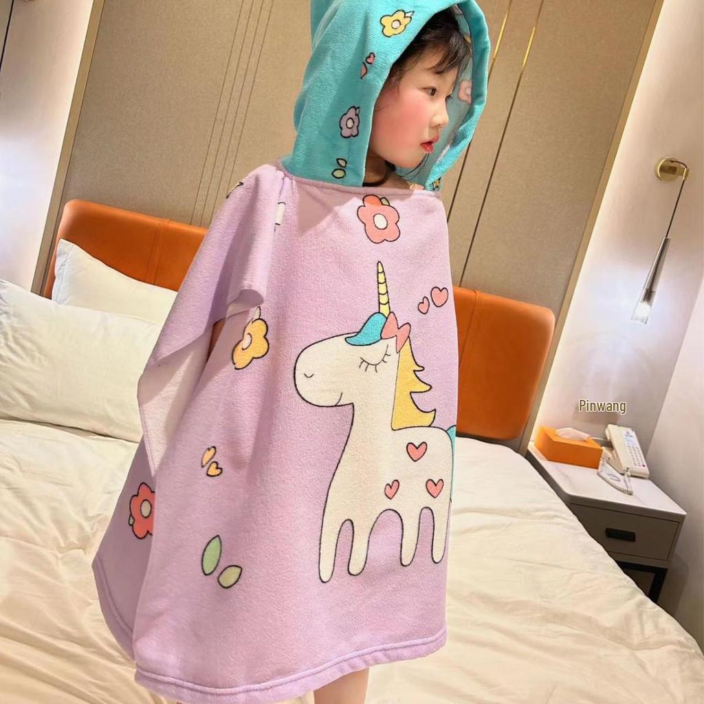 Adorable Cartoon Baby Bath Poncho - Soft, Skin-Friendly, Non-Shedding, Quick-Dry, Absorbent Towel