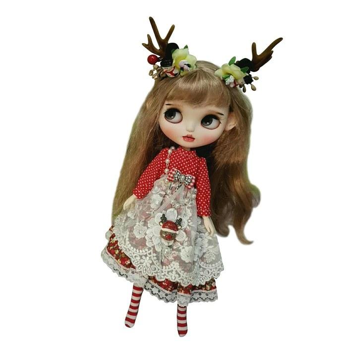 Blythe Outfit Obitsu24/Likachan/Azone/Jenny 1/6 Doll Clothes Antler Decoration Dress One Size
