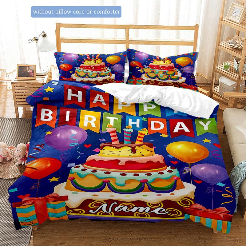 Happybirthday Customize Your Name Duvet Cover Softbedding Set For Bedroom Guest Room And Dorm Decoration Threepiece Set Includes 1 Duvet Cover 2