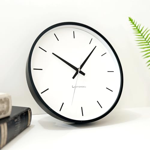 KATOMOKU Plywood Clock, Black, km-49BKRC, Wall Clock with Continuous Second Hand, 30.4cm Diameter (radio-controlled Clock)