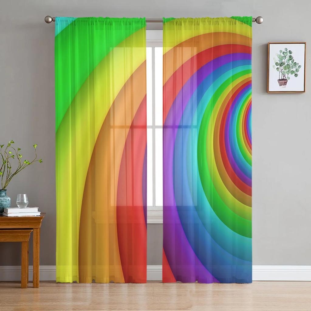 Cartoon Rainbow Star Flower Tulle Sheer Curtains for Living Room Decoration Window Curtain for Bedroom Voile Organza Drapes