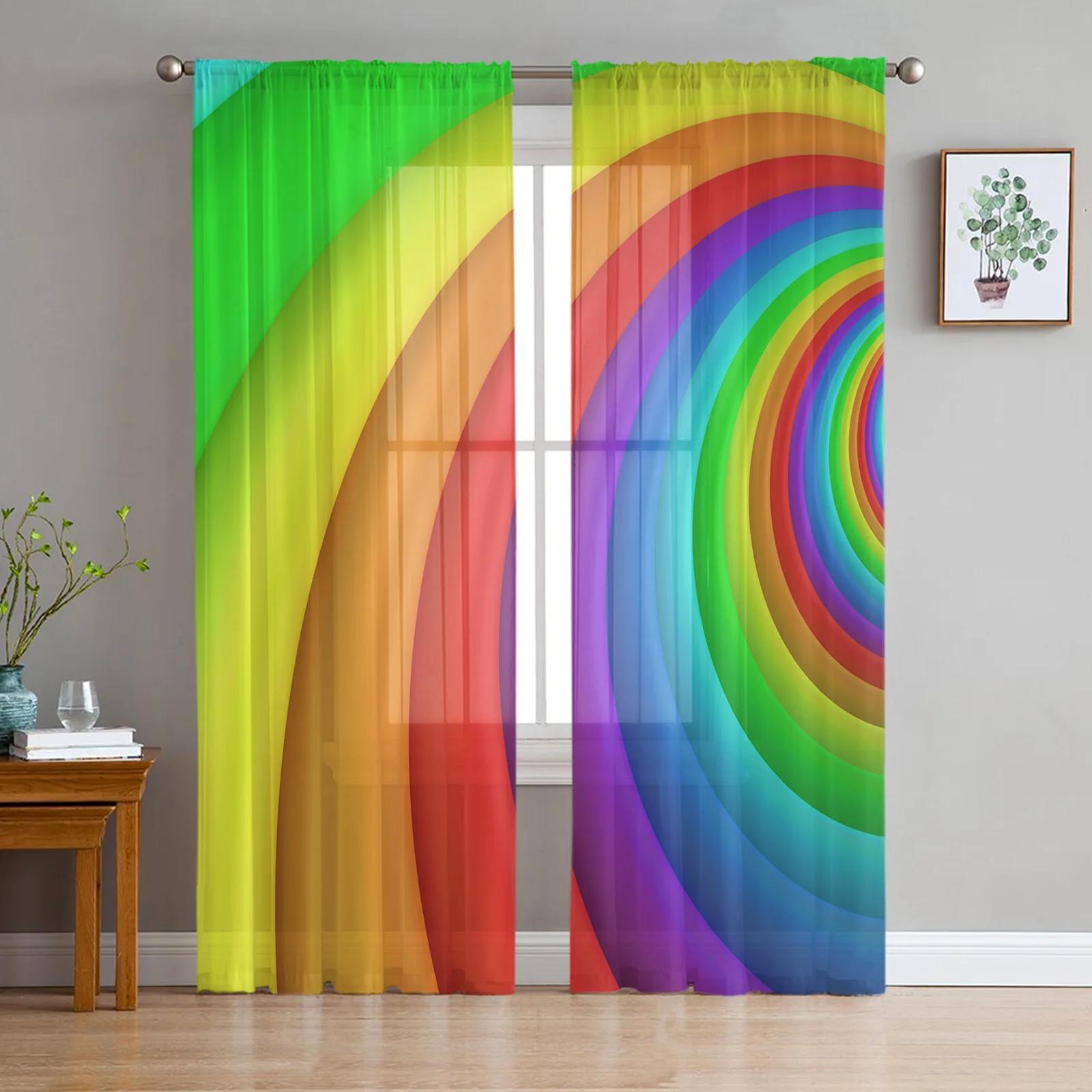 

Animated Cartoon Rainbow Star Floral Fine Netting Transparent Drapes for Living Room Ornamentation Window Panel Curtain Perfect for Bedroom Voile W135 x H115cm x1&Rod Pocket