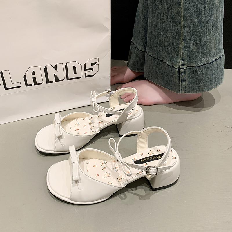 Mode Retro Damen Schuhe Klare Absätze 2025 Sommer Zehenfrei Hohe Sandalen Weiblich Original Peep High-Heel Neu Block Außen Schleife