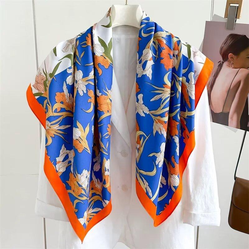 New Fashionable Korean Style Silk Square Scarf Women Satin Print Hairband Necktie Hair Accessory Headscarf Versatile Wrap Scarf