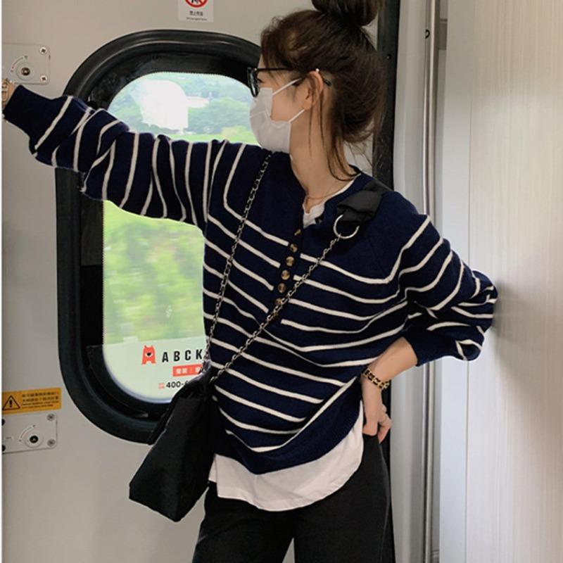 Fashion Striped Loose Women's Sweaters, Spring and Autumn Women's Knitwear Design Sense Niche Tops 6439#