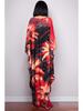 Handgemachter schwarzer & roter floraler langer Strand-Überwurf-Kimono für Damen