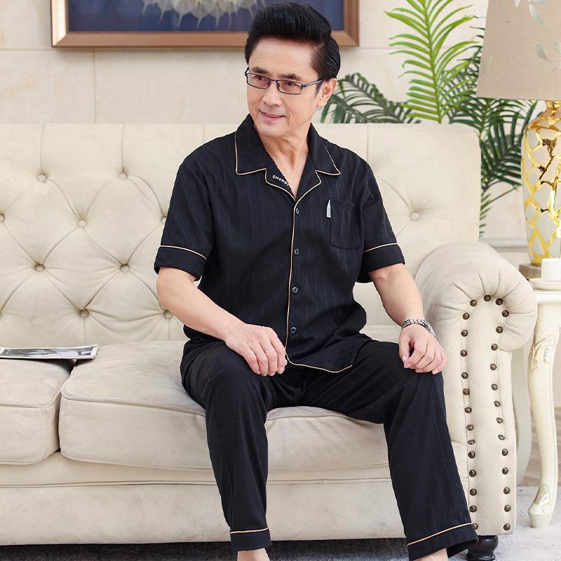 2023 Summer Cotton Short-Sleeve Cardigan Pajama Set for Middle-Aged Men