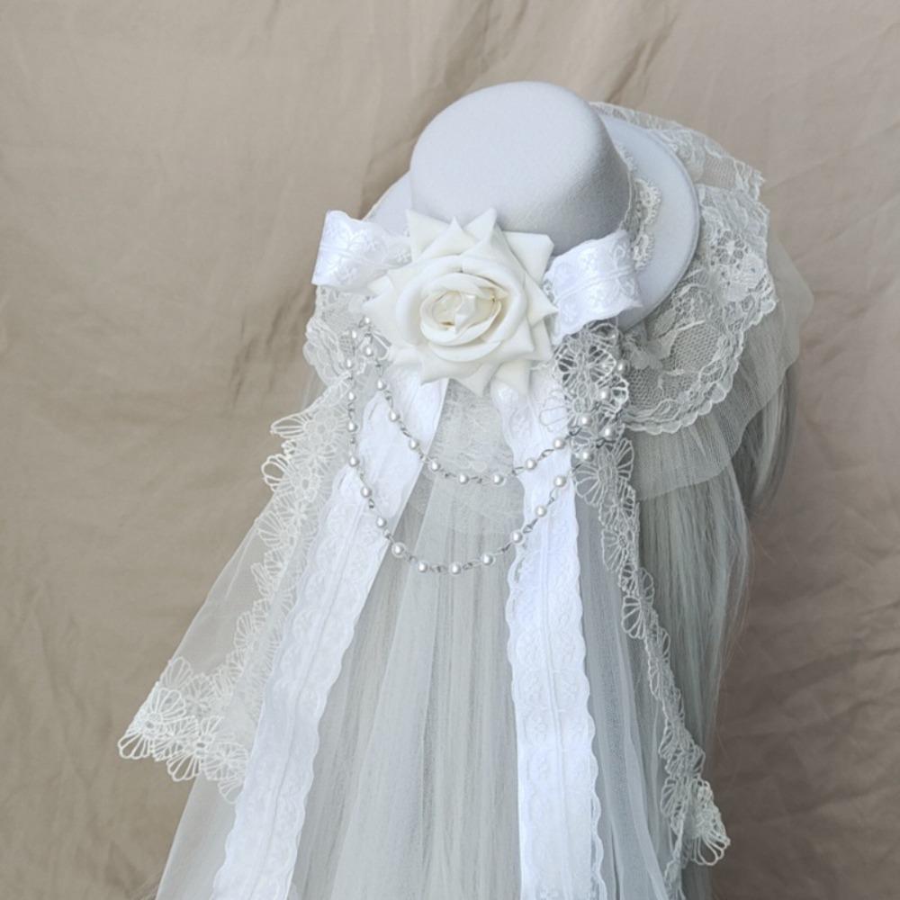 Pălărie Lolita Neagră sau Albă, cu Flori, Decor cu Fundă, Elegantă, Pălărie Înaltă, Voal Gotic, Pălărie Înaltă cu Trandafir, Bărbați
