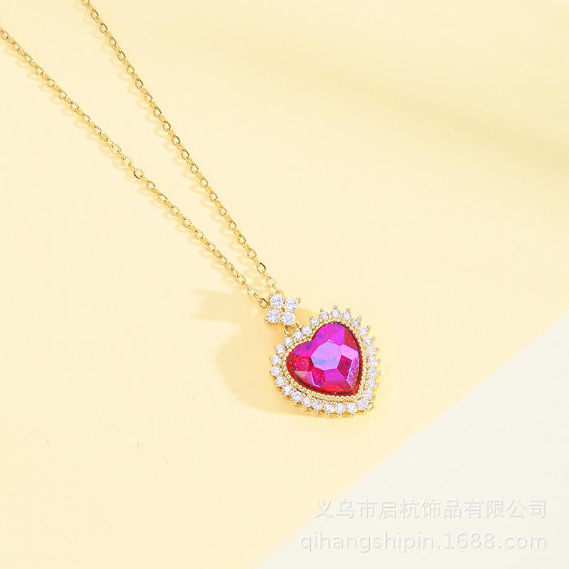 Love Necklace Women'S Light Luxury Simple Versatile Gemstone Heart Pendant Accessories