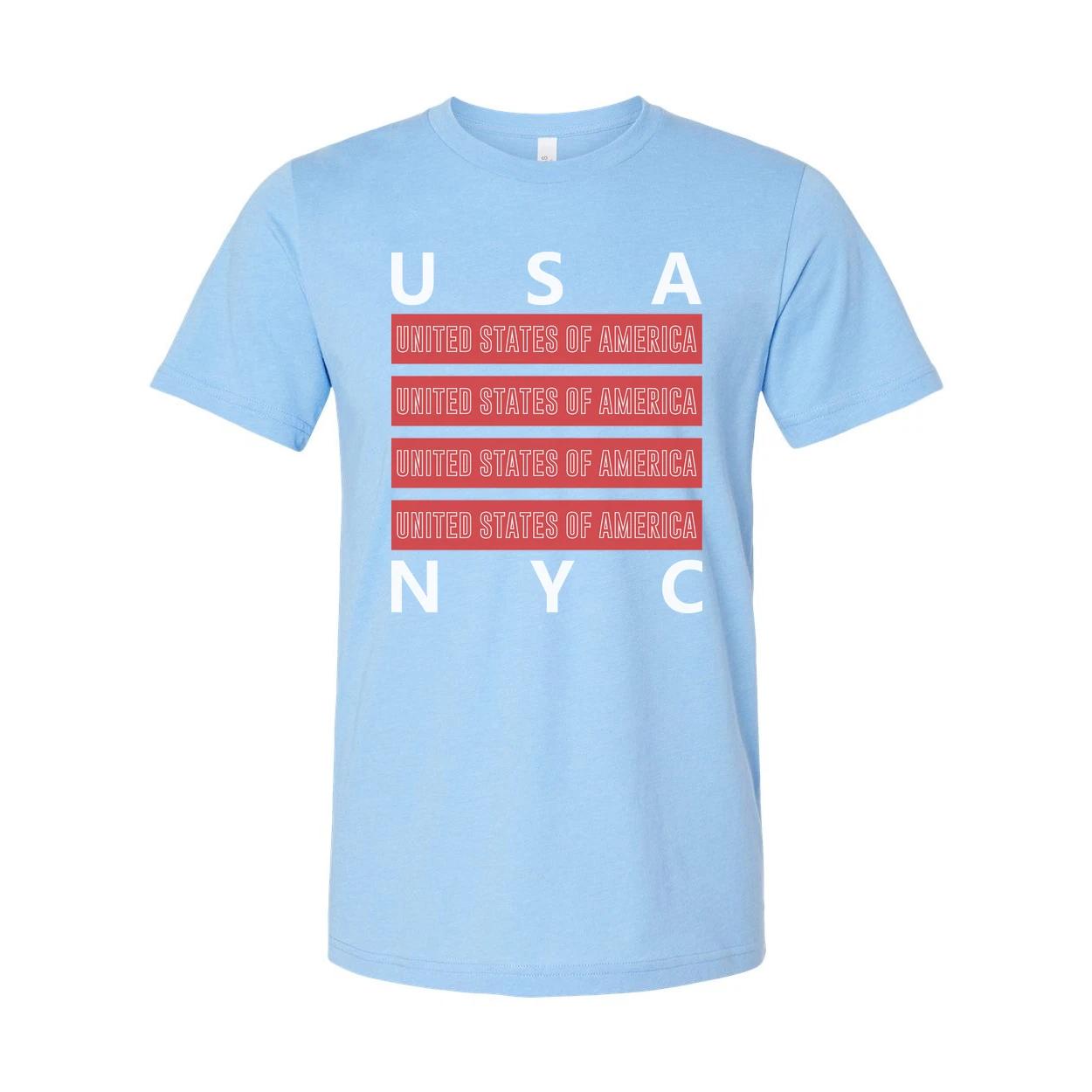 

Unisex USA United States of America Graphic T Shirt With Red Repeating Text Bars L