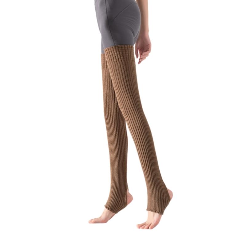 Calzettoni a costine a righe sopra il ginocchio senza piedi Scaldamuscoli lunghissimi con staffa Calze alte fino alla coscia per Donna Yoga