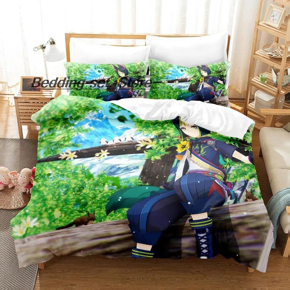 Kawaii Genshin Impact Tighnari Set da letto Singolo Piazza e Mezzo Matrimoniale Queen King Set da letto per camera da letto per adulti e bambini Set copripiumino