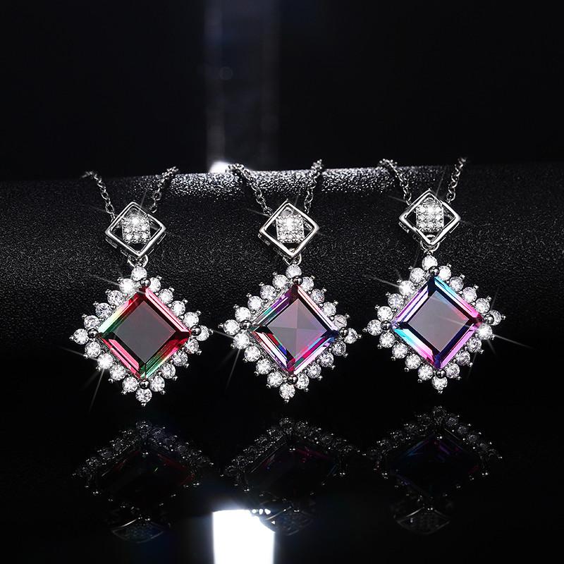 Neue Mode Prinzessin Quadrat Anhänger Halskette für Frauen Hohe Qualität Silber Farbe Halsketten Bunte Engagement Schmuck Neue