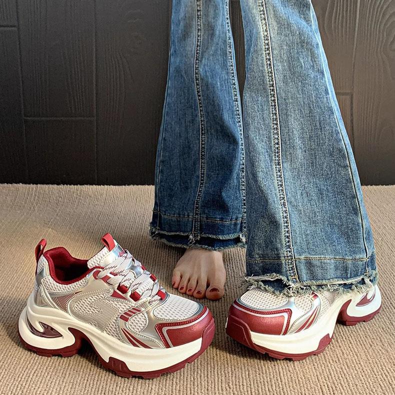 Super Chaudes Chaussures de Papa Argentées pour Femmes, Nouvel Article Printemps/Été 2025, Polyvalentes, Petite Hauteur, Semelle Épaisse, Chaussures de Sport Respirantes