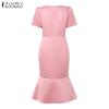 ZANZEA Women Casual Square Neck Short Sleeve Fishtail Slim Dress