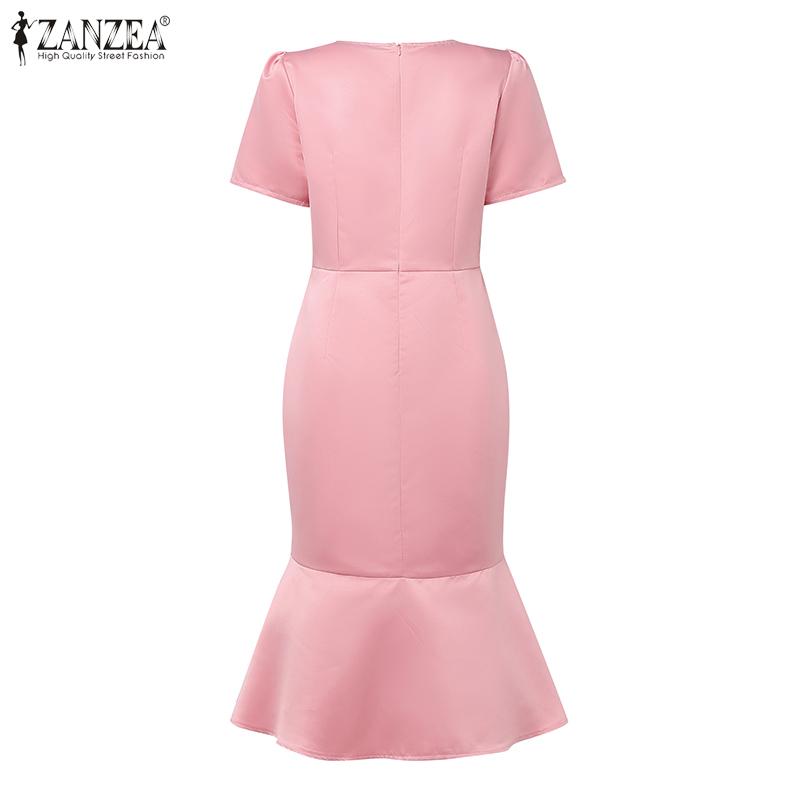 ZANZEA Vestido Casual de Mujer con Cuello Cuadrado, Manga Corta, Cola de Pez y Corte Slim