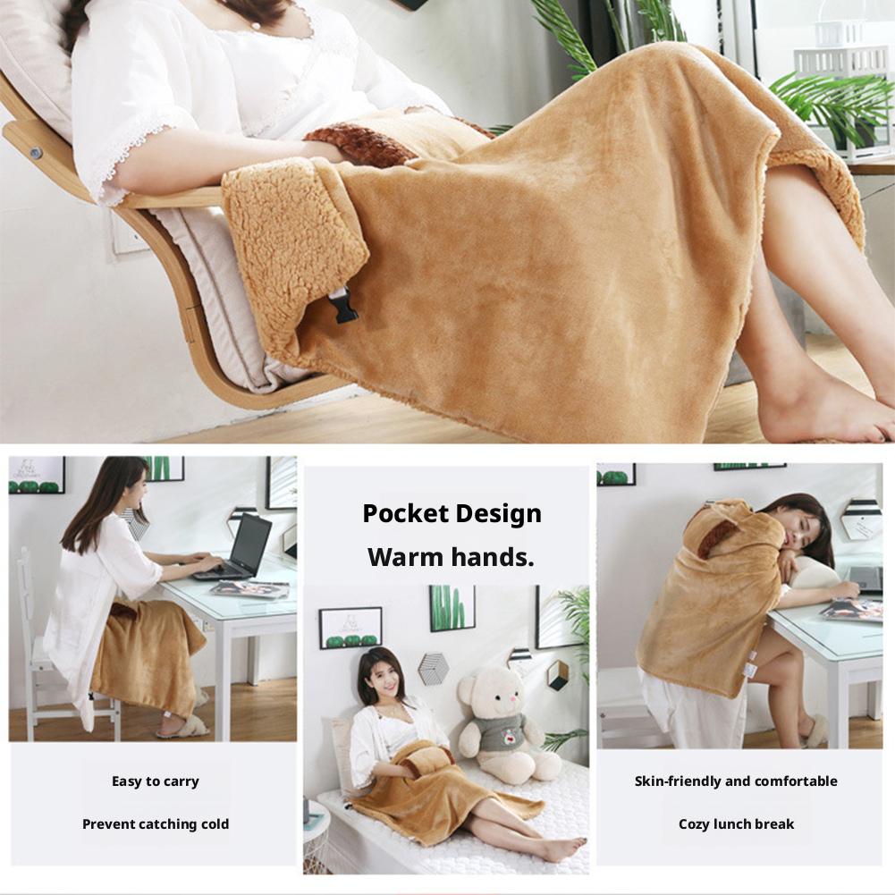 Winter Warming Blanket USB Rechargeable Portable Flannel Electric Blanket With Pocket Heating Blanket Hand Warmer Knee Blanket
