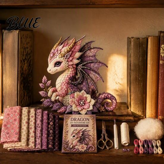 Beginner Craft Set Educational Supplies Fabric Sewing DIY Kit Dragon Patchwork Kit with Pre-cut Fabric