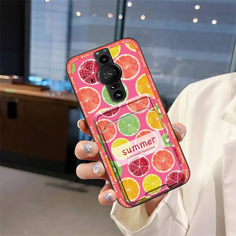 Anti-knock Full Wrap Phone Case For Sony Xperia Pro-I Cute Back Cover Anti-dust Card Slot Card Bag Graffiti Soft Case