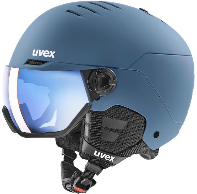 Горнолыжный шлем uvex Wanted Visor stone matt синий