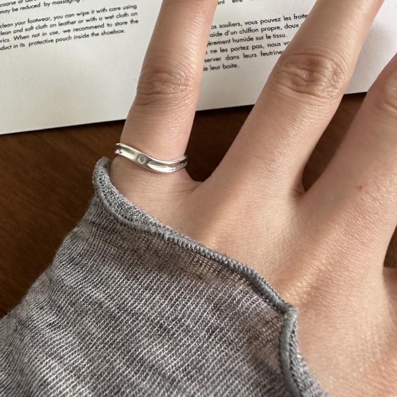 Adjustable Open Ring Women With Irregular Wave Design Mini Zirconia Inlay Sterling Minimalist Fashion Jewelry