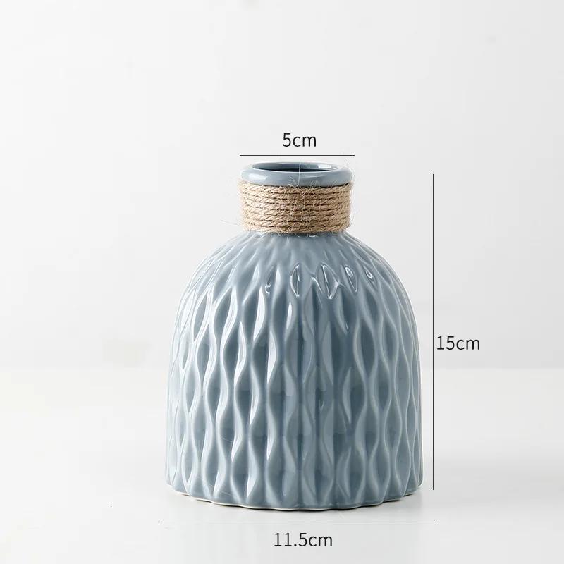 Nordic Ceramic Vase with Hemp Rope – Decorative Bottle for Living Room & Office