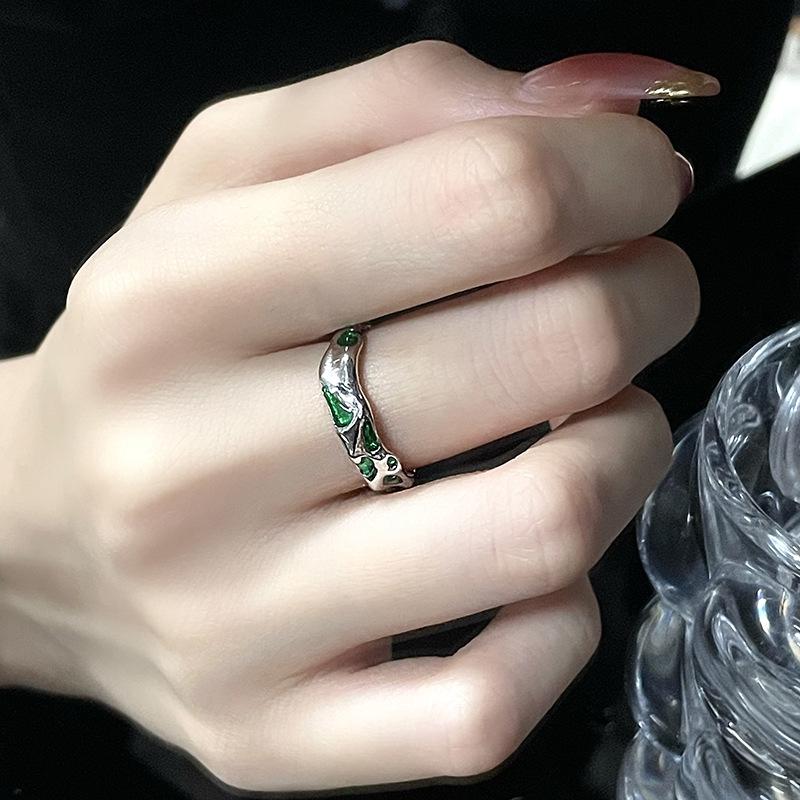 Slytherin Green Spirit Snake Dark Wind Advanced Sense Zir*****Pen Ring Female Personality Niche Design French Adjustable opening