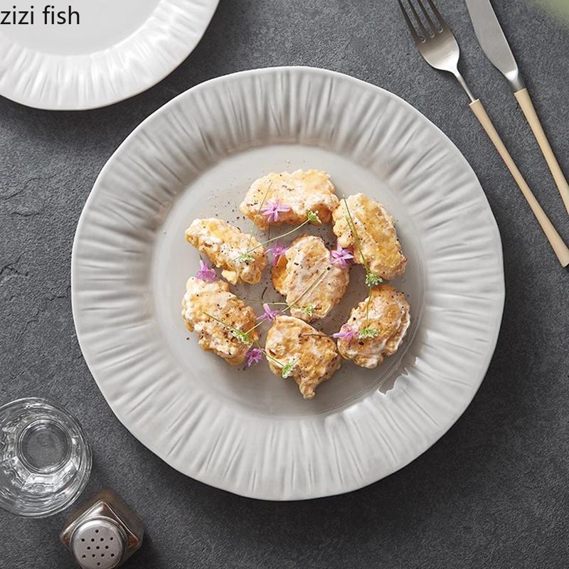 Creative Texture Ceramic Disc Steak Plate Pasta Plate Salad Plate Dessert Plates Snack Plates Restaurant Specialty Tableware