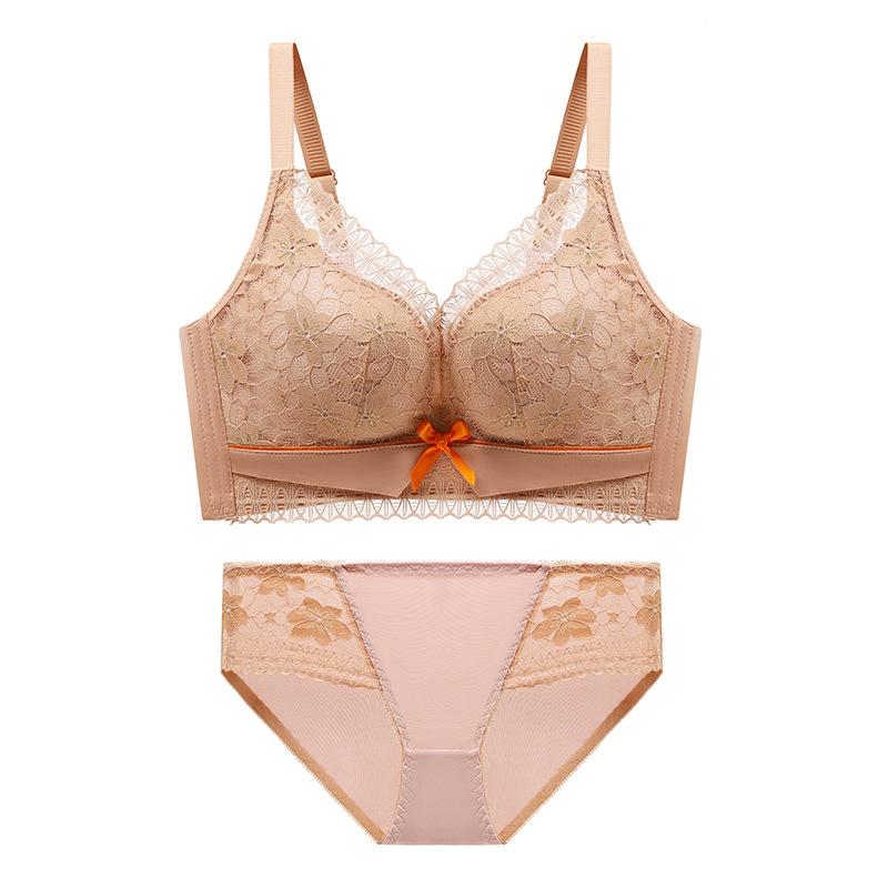 Push-up Small Chest Sexy Lace Adjustable Shape No Ring Underwear Anti-sagging Comfortable Beautiful Back Bra Set