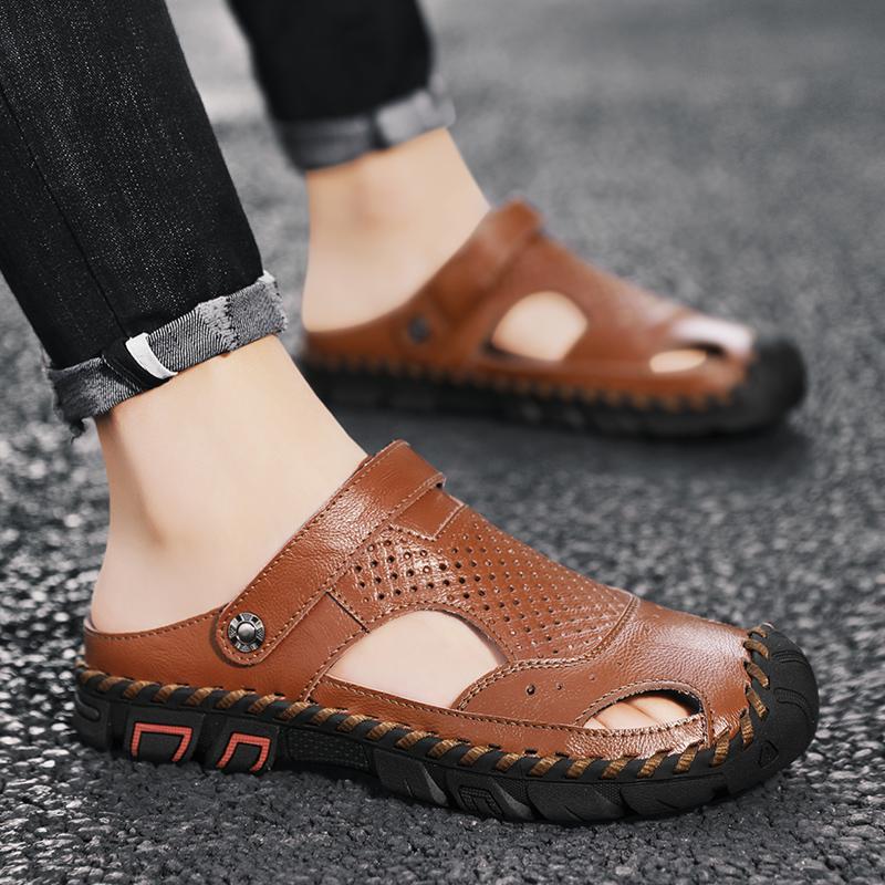 Classic Summer Men's Brown/black/white Sandals Leather Outdoor Handmade Men Slippers Men Beach Breathable New Men's Casual Shoes