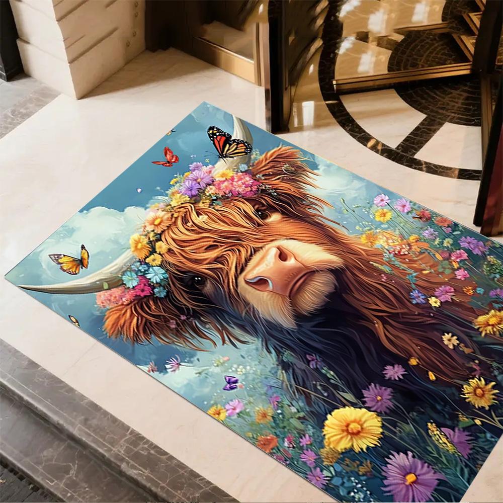 1pc home carpet highland cow design for office decor bedroom gift