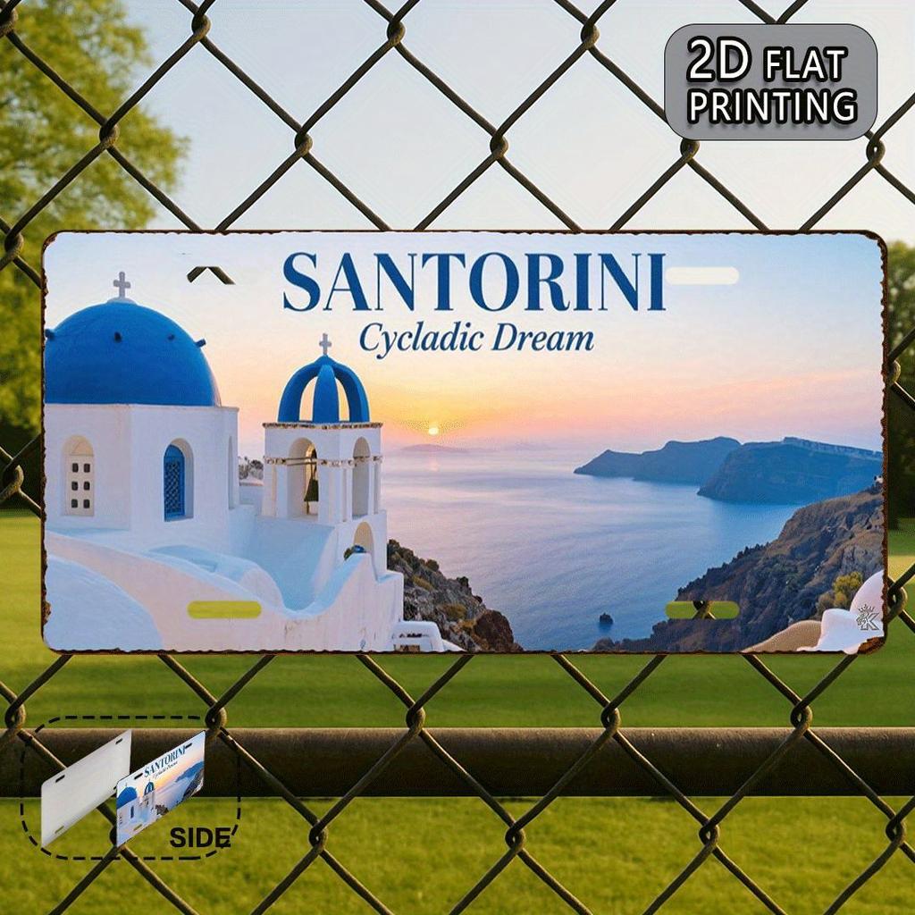 D-Moll pc Santorini Vintage Aluminium KennzeichenDekschild und PlaketteGeeignet für Haus Veranda Schlafzimmer Arbeitszimmer Dekor