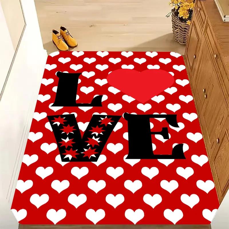 Valentine's Day Love Pattern DoorMat, Non-slip Floor Mat, Suitable for Living Room, Bedroom, Bathroom, Holiday Home Decoration