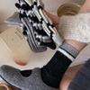 Grey Wool Socks, Autumn and Winter Socks, Women's Mid-calf Socks, Boneless Socks, Warm Thickened Striped Pile-up Long Socks