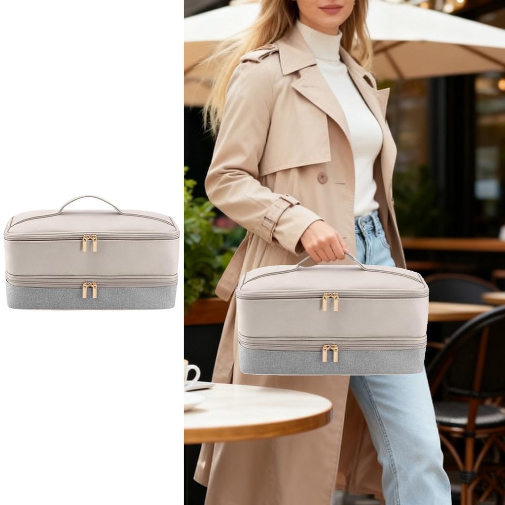 Travel Toiletry Bag for Blow Dryer Portable Cosmetic Organizer Dual Layer Beauty Tool Storage PU Material Stylish Carry Pouch