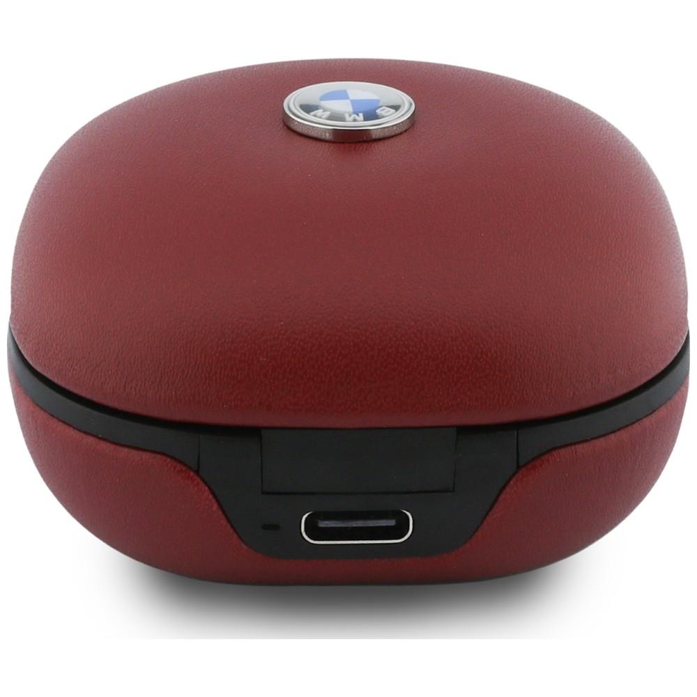 TWS Bluetooth Headphones BMW Leather Metal Logo ENC Red