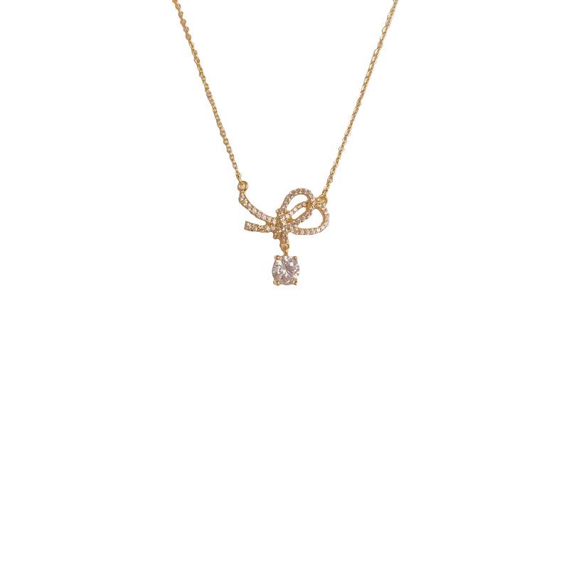 Women's Korean Style Bow Zircon Pendant Necklace – Elegant, Simple, Versatile Luxury Choker Clavicle Chain